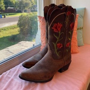 Justin Boots Floral Embroidered Cowgirl Boots